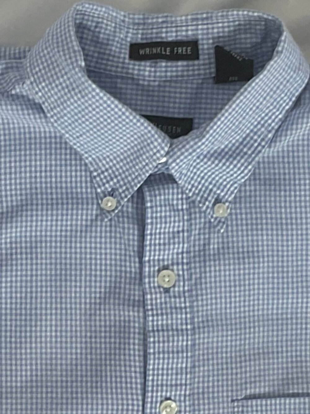 Van Heusen L 16-16 1/2 Short Sleeve Mens Gingham Blue Button Down Shirt